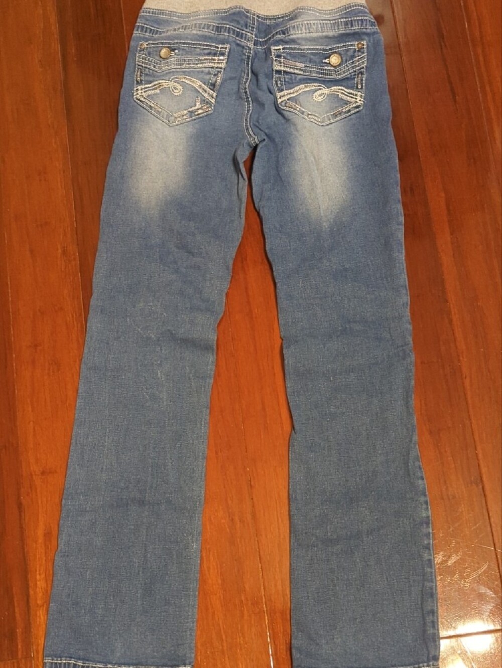 Justice Light Blue Denim Jeans with Gray Waistband - Picture 2 of 4